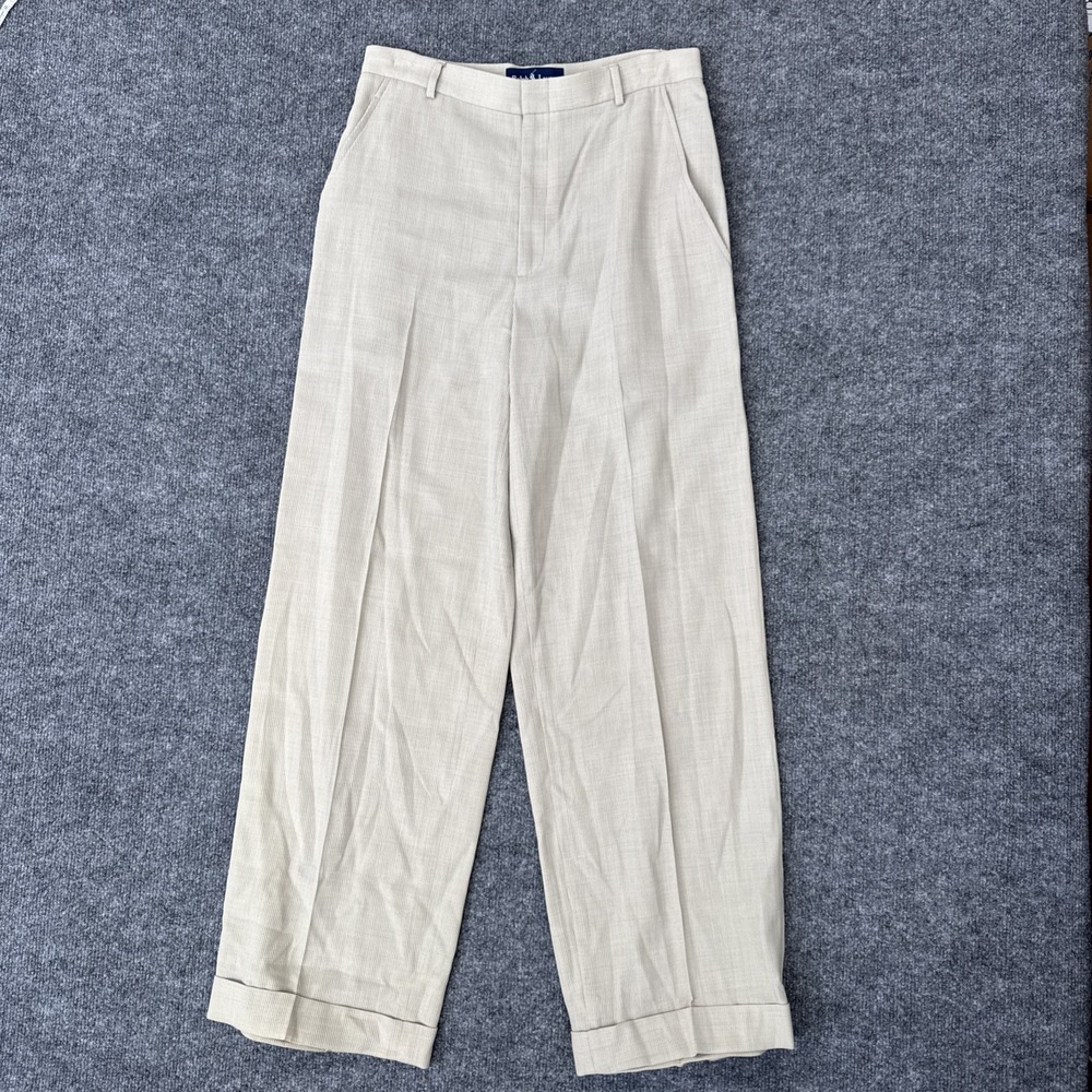 Ralph Lauren Dress Pants Women 8 Beige Wool Blend Flat Front Cuffed Straight Leg